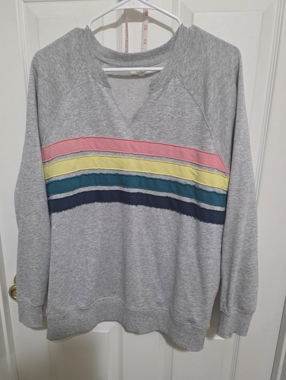 Maurices Gray Sweatshirt with Pink, Yellow & Teal Stripes Xl
